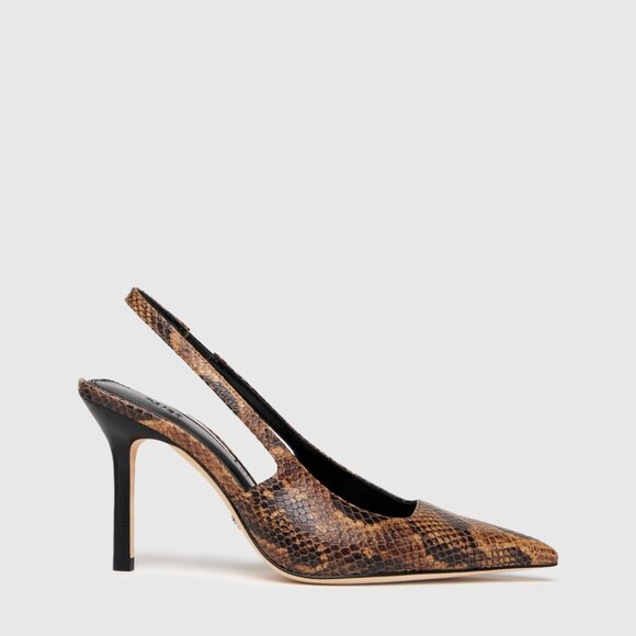 PAIGE Sienna Pump in Chestnut snake skin mid high heel slingback pointed toe - Picture 1 of 11